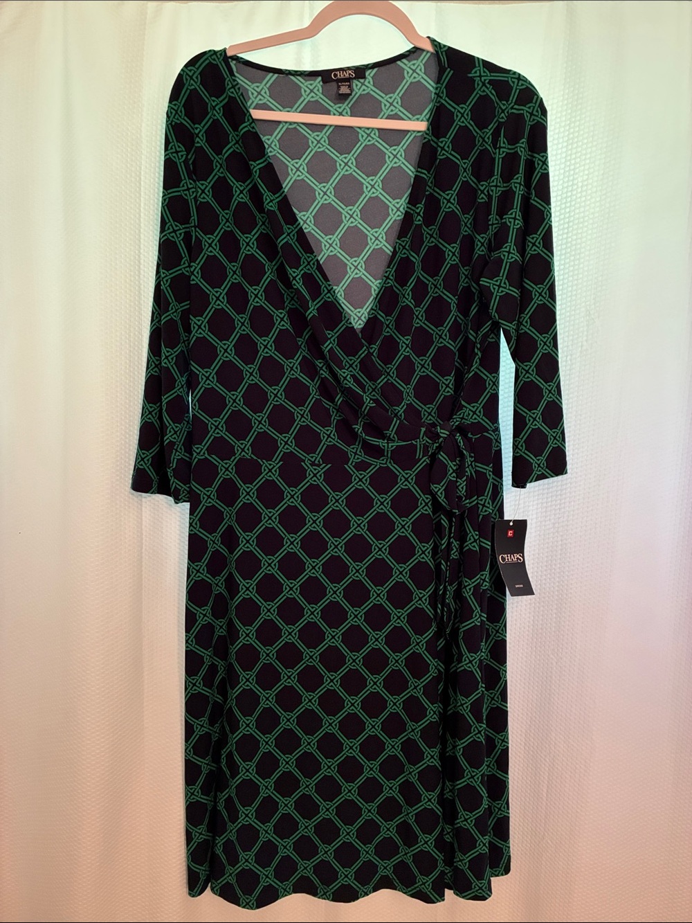 Chaps Dress with Navy/Green Chain-Link Print